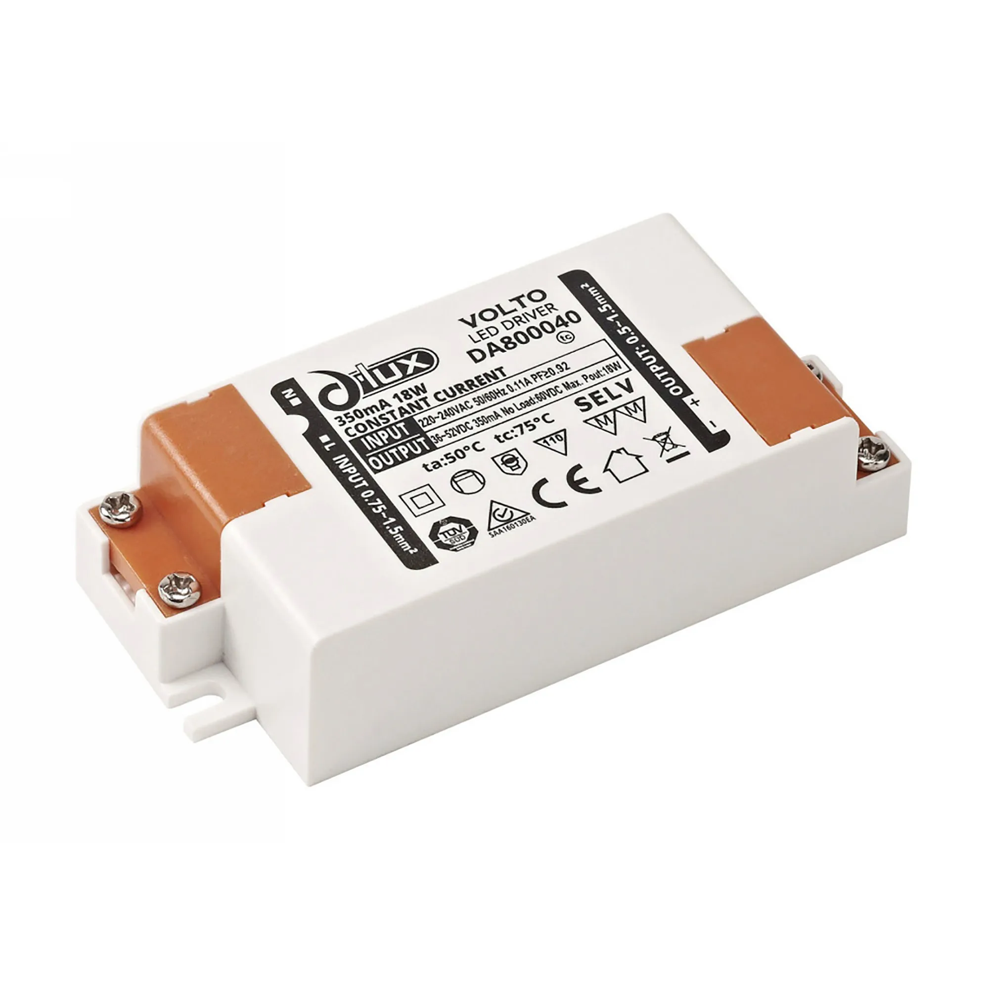 DA800040  Volto, 18W Constant Current 350mA Non-Dimmable LED Driver 36-52V